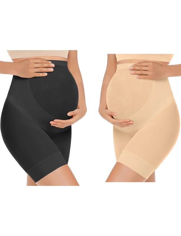 KIM S Women's Maternity Dress Clothes Small (fits like US 0-6) 2 Pack(black+nude)