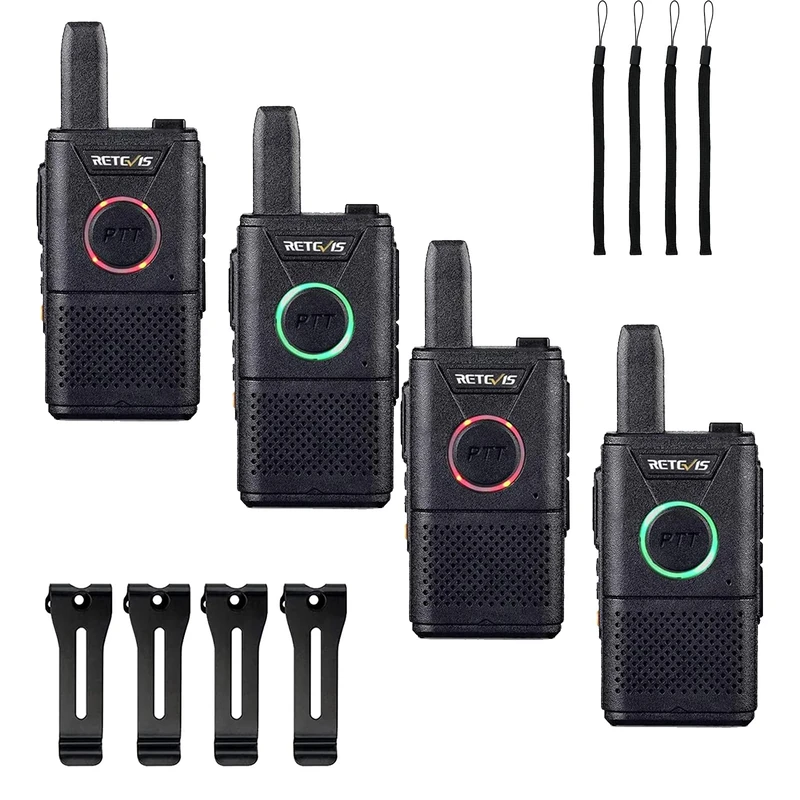 Retevis RT618 Mini Walkie Talkie, Professional PMR446 License Free Long Distance 2 Way Radio, Dual PTT Portable Two Way Radio Communication for Family Camping, Business(Black, 4 Pack)