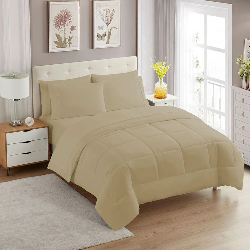 Sweet Home Collection Ultra Soft Down Alternative Set & Luxurious Bed Sheets, Polyester, Taupe, Twin