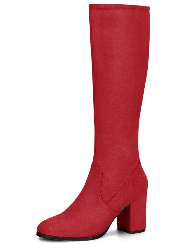 Allegra K Women's Zipper Chunky Heel Knee High Boots Red 5 UK/Label Size 7 US