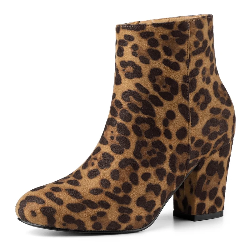 Allegra K Women's Christmas Side Zip Chunky Heel Ankle Boots Leopard 5 UK/Label Size 7 US