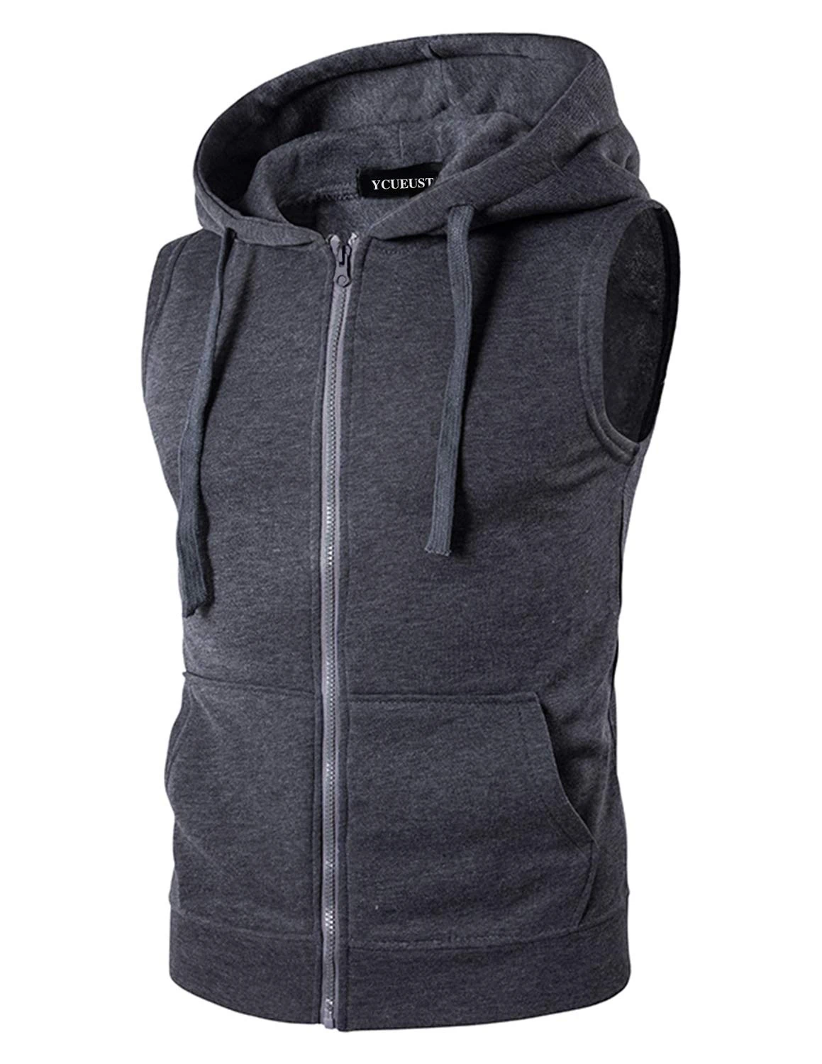 YCUEUST Mens Sleeveless Hoodie Zip Up Sweatshirt Tank Top Hooded Dark Grey XX-Large