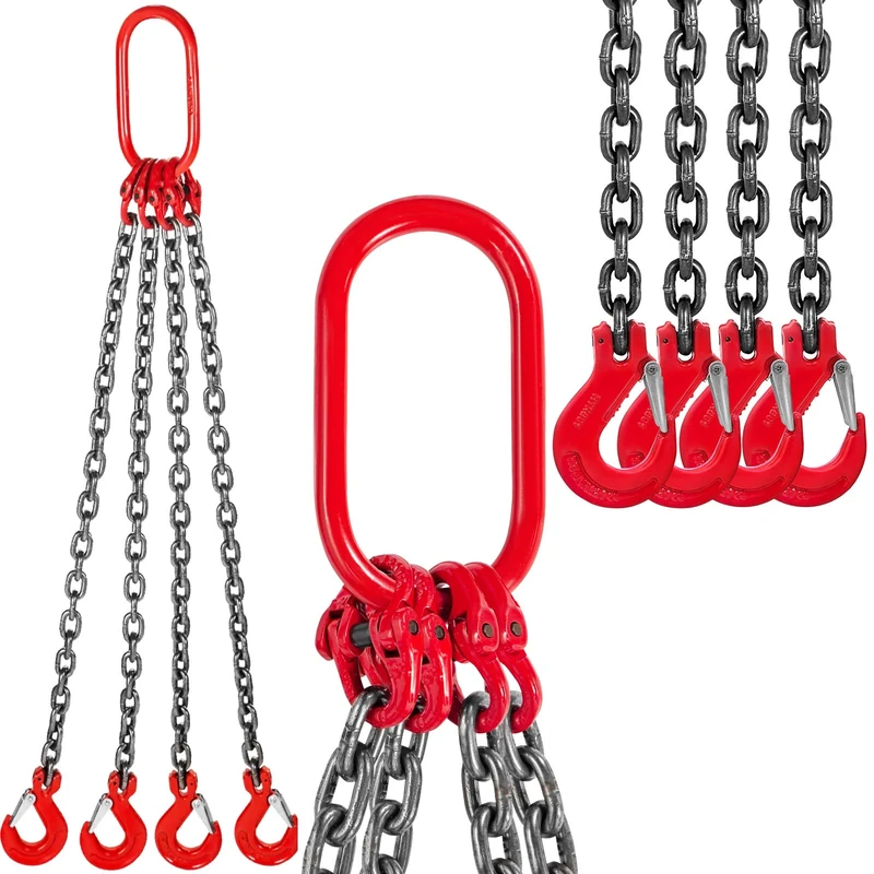 Mophorn 4 Legs Chain Sling with Sling Hook G80, 8MM X 1M Lifting Chain Slings, Chain Hanging with Shortners Crane Grade 80 4T/ 8800LBS, Heavy Duty Lifting Chain Sling with Hooks