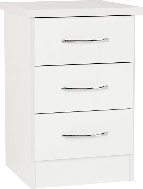 Kelsey Stores Nevada 3 Drawer Bedside Cabinet Chest Side Table Storage Unit (White Gloss)