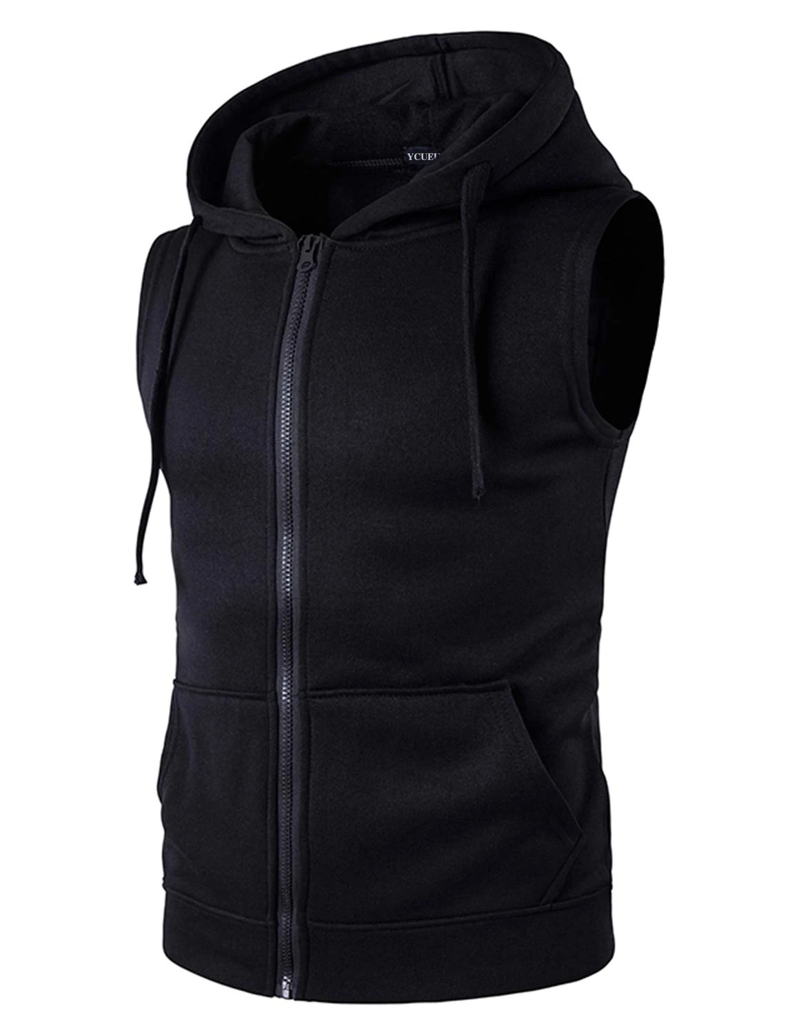 YCUEUST Mens Sleeveless Hoodie Zip Up Sweatshirt Tank Top Hooded Black XX-Large