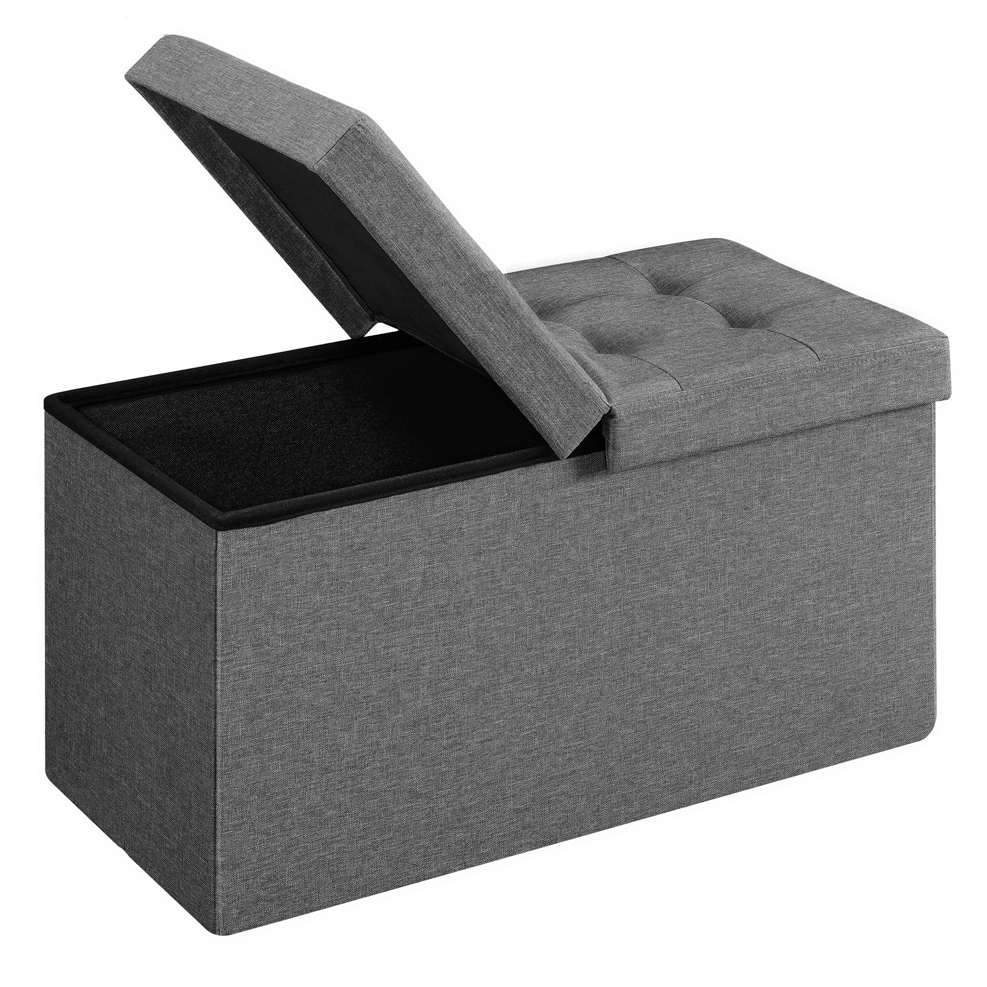 SONGMICS Storage Ottoman, Foldable Storage Bench, 38 x 76 x 38 cm, Flipping Lid, 300 kg Load Capacity, for Hallway, Living Room, Bedroom, Dark Grey LSF86GYZ
