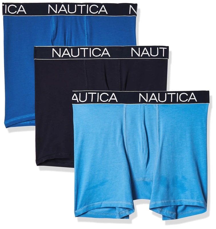 Nautica Men's 3-pack Classic Underwear Cotton Stretch Boxer Briefs, Peacoat/Sea Cobalt/Aero Blue, L UK