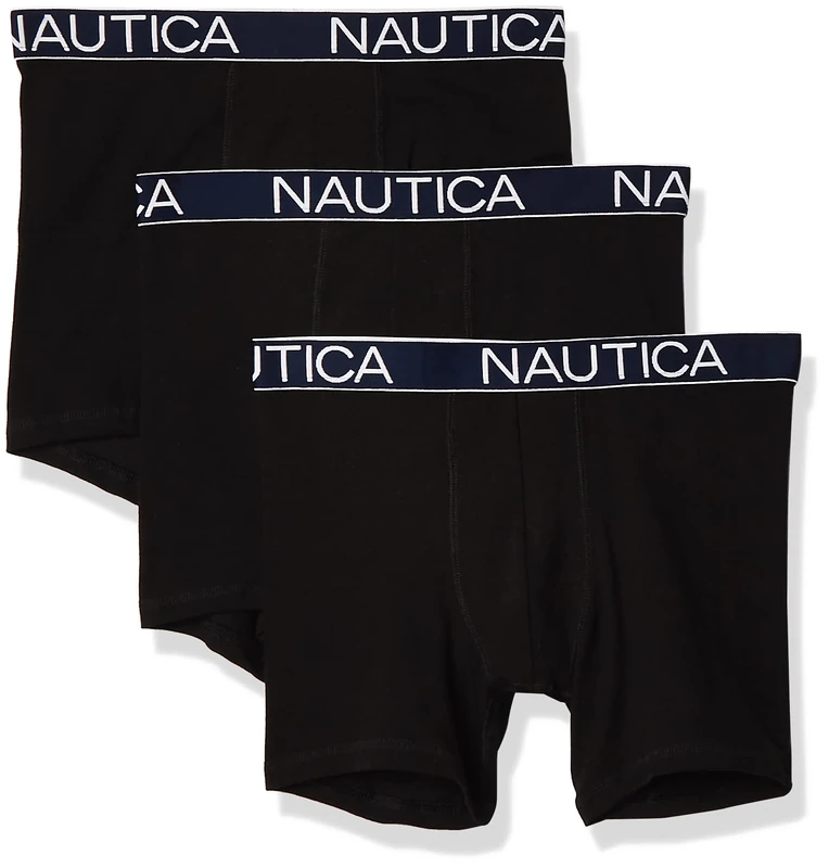 Nautica Men's 3-Pack Classic Underwear Cotton Stretch Boxer Brief, Black, Medium