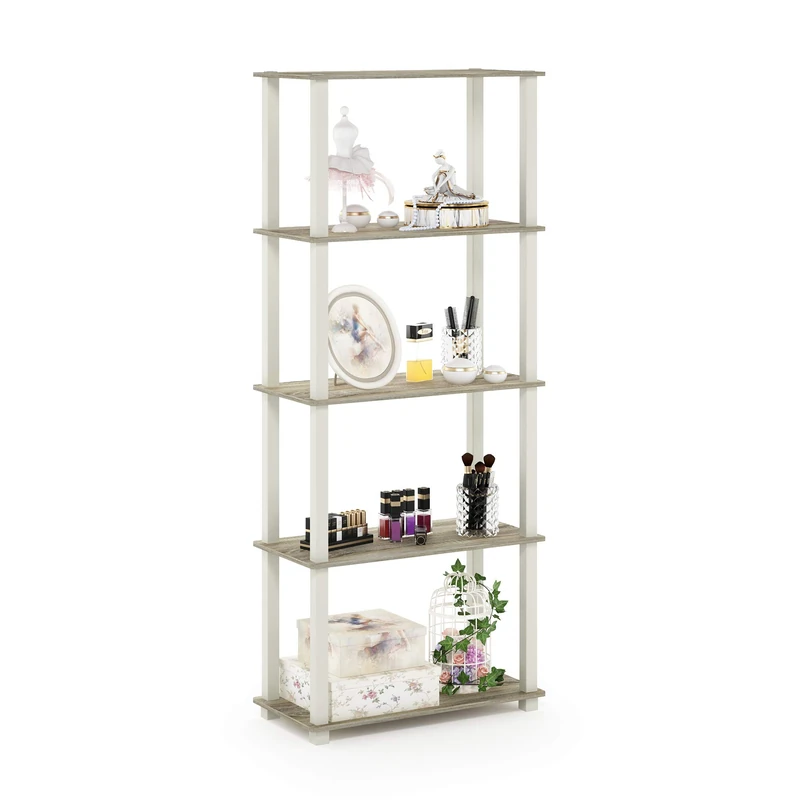Furinno TURN-S-TUBE Book Shelf, 5-Tier Toolless Storage Shelves with Square Tubes, Shelving Unit for Organization and Storage for Living Room, Home Office, Sonoma Oak