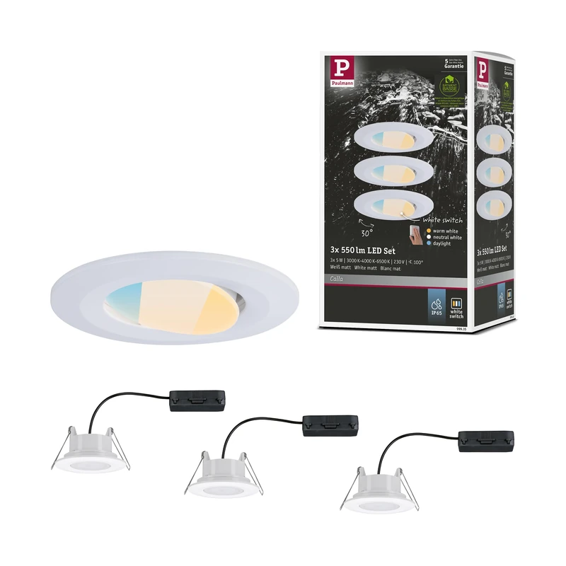 Paulmann 99935 Calla LED recessed luminaire Round Set of 3 incl. 3x5.5W IP65 recessed Spotlight White matt Cabinet Light Plastic recessed lamp 3000K