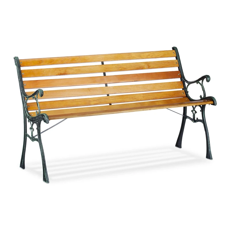 Relaxdays Garden Bench, 2-Seater, Wooden Slats, Cast Iron, Outdoor Balcony & Patio Seating HWD 73.5x126x52.5 cm, Natural