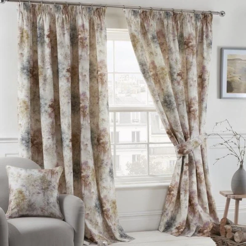 Sundour Woodland Blush Curtains Floral Taped Header 66" x 90"