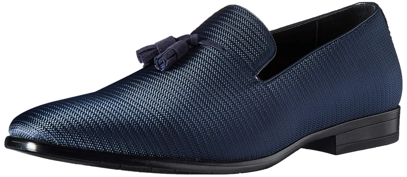Stacy Adams Men's Tazewell Tassel Slip-On Loafer, Navy, 12 Wide