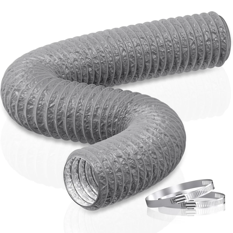 HG Power 100mm Air Ducting PVC Aluminium Dryer Vent Hose Length 5m Flexible Ventilation Duct with Clamps for Bathroom, Kitchen, Toilet, Hydroponics Extractor Fan,Grey