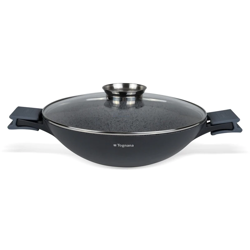 Tognana Ambitious Wok 2 Handles 32 cm with Aroma Lid and Silicone Pot Holders