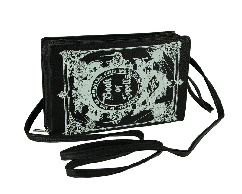 Things2Die4 Black and White Glow in the Dark Book of Spells Crossbody Purse