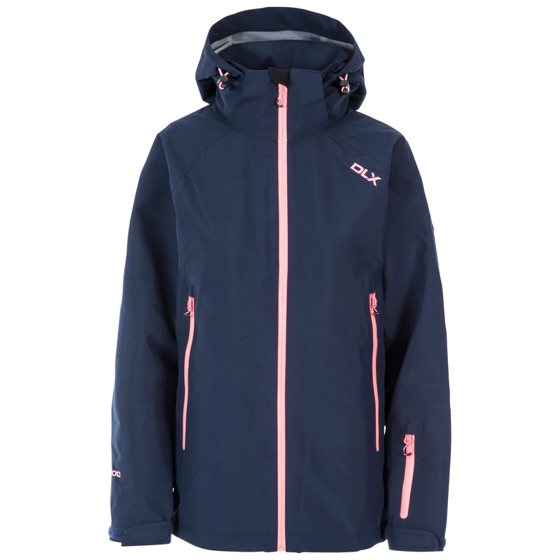 Trespass Women Tammin Warm Waterproof and Windproof Ski Jacket with Adjustable Zip Off Hood, Underarm Ventilation Zips, Ski Pass Sleeve Pocket, Detachable Snowskirts - Navy, Small