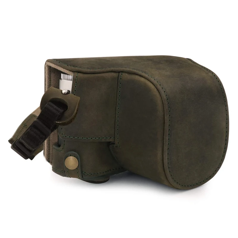 MegaGear MG1698 Ever Ready Genuine Leather Camera Case Compatible with Leica D-Lux 7 - Khaki Green