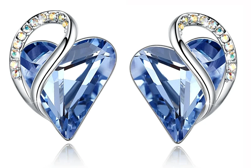 Leafael Valentine's Day Gift Earrings for Women, Infinity Love Birthstone Heart Crystal Studs, Allergy-Free Jewelry for Wife Mom Her, Silver-Tone, Gift Box Included
