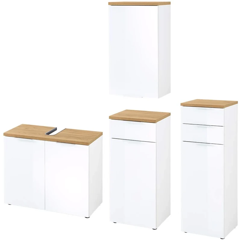 GERMANIA DIE MÖBELMACHER Bathroom Furniture Set, White/Navarra Oak, Montierte Maße ca. B/H/T 184/200/34 cm
