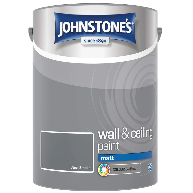 Johnstone's - Wall & Ceiling Paint -STEEL SMOKE - Matt Finish - Emulsion Paint - Fantastic Coverage - Easy to Apply - Dry in 1-2 Hours - 12m2 Coverage per Litre - 5L