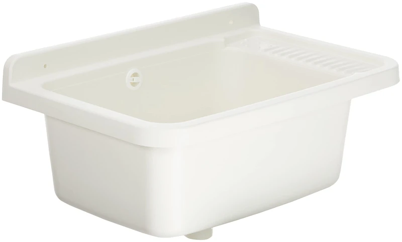 Adventa PP Resin Bowl with Dispenser, Wall mounting, with Siphon and Waste, Resistant to acids of Common use, Laundry, Garage, Outdoor, 60L x 40W x 25H, White, 60Lx40Px28H cm