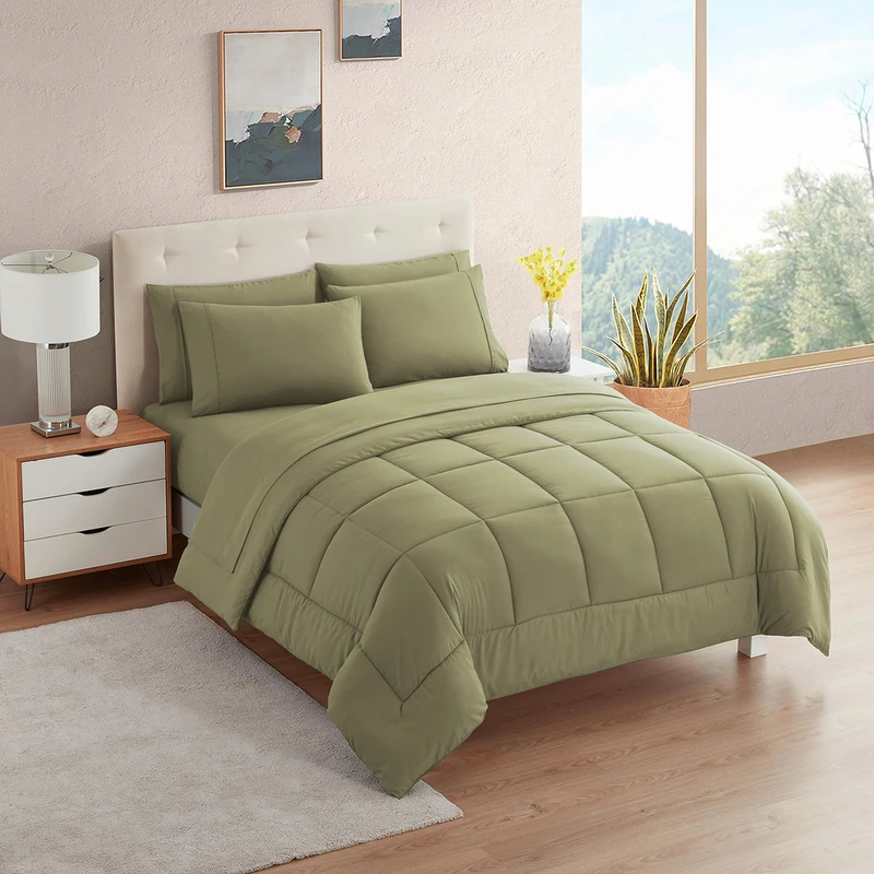 Sweet Home Collection Ultra Soft Down Alternative Set & Luxurious Bed Sheets, Polyester, Sage, Twin XL