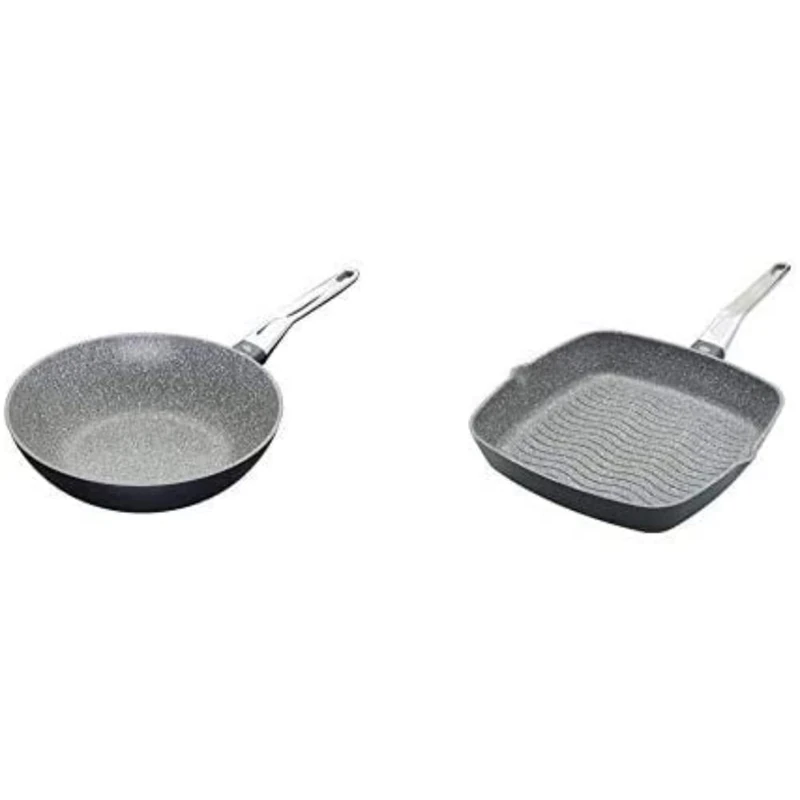 MasterClass Cast Aluminium Induction-Safe Non-Stick Wok, 28 cm (11") with Cast Aluminium Induction-Safe Non-Stick Griddle Pan