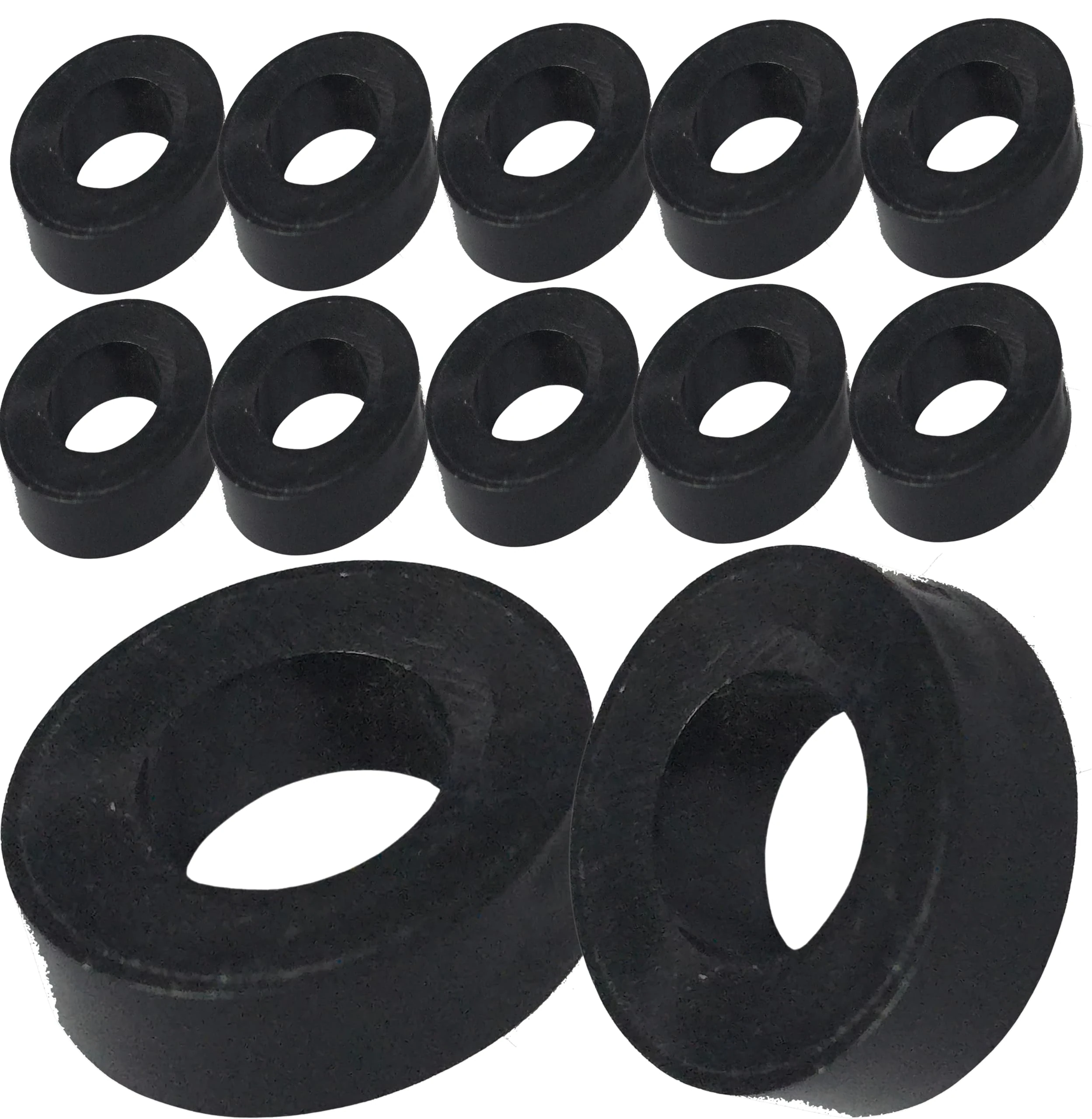 M10 x 5mm Black Nylon Spacers and Standoff Washers for M3, M4, M5, M6, M8 Screws, Lengths 3mm to 30mm (Pack of 12)