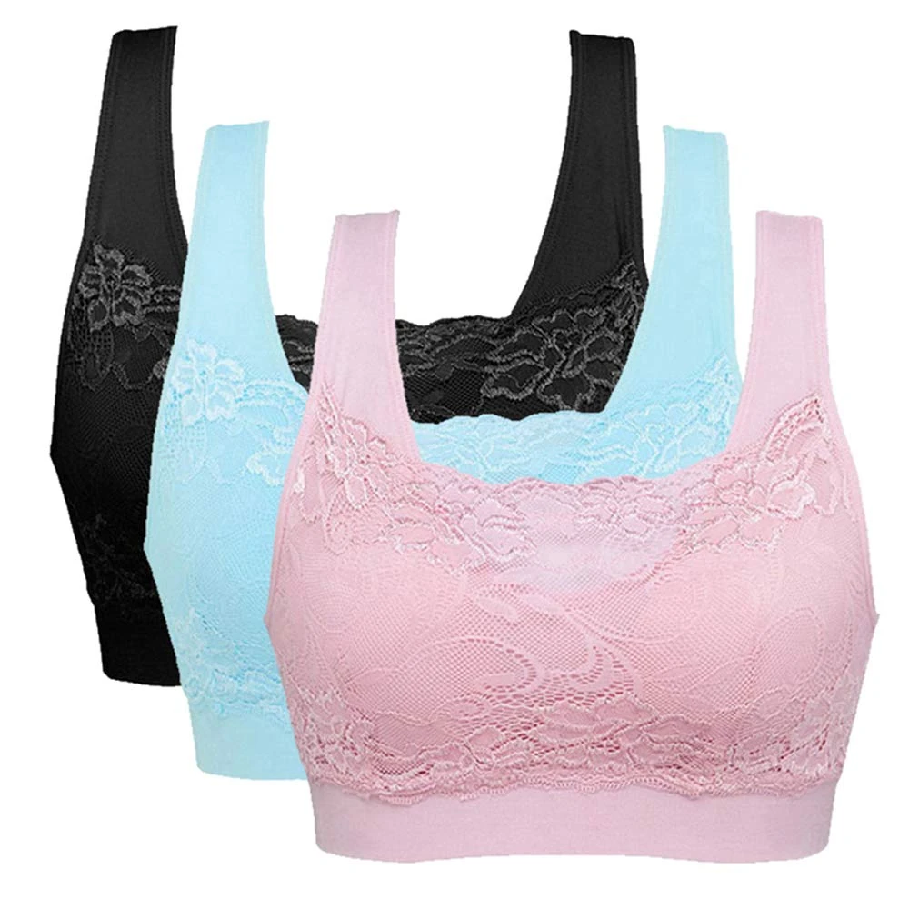 Litthing Women Sports Bra Seamless Comfortable Soft Breathable Ladies Lace Bras Removable Padded Tops Push up Underwear Packs for Yoga Fitness Exercise