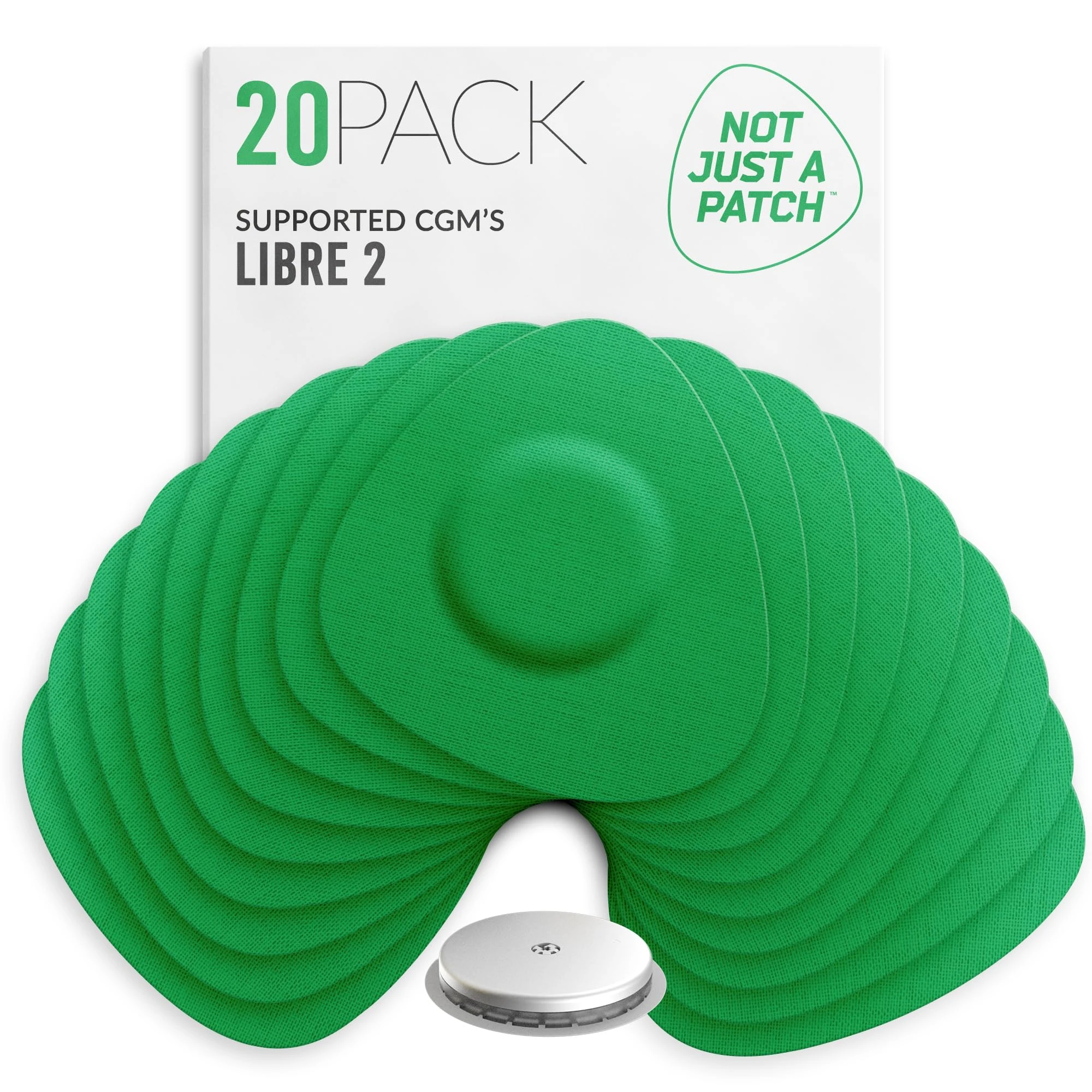 Not Just A Patch Freestyle Libre 2 Sensor Covers (20 Pack) Lingo CGM Patches for Freestyle Libre 2 - Water Resistant & Durable for 10-14 Days - Green