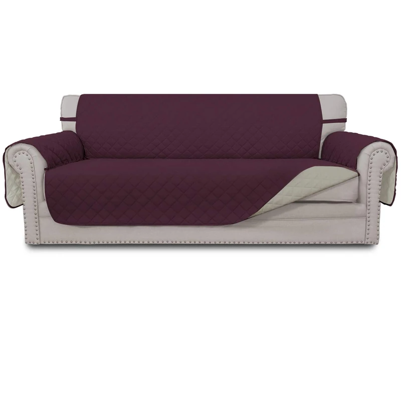 Easy-Going Sofa Slipcover Reversible Oversized Sofa Cover Water Resistant Couch Cover with Foam Sticks Elastic Straps Furniture Protector for Pets Dog (Oversized Sofa, Wine/Beige)