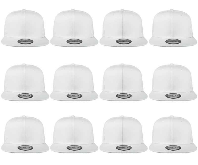 Gelante Plain Blank Flat Brim Adjustable Snapback Baseball Caps Wholesale LOT 12 Pack, White., One Size