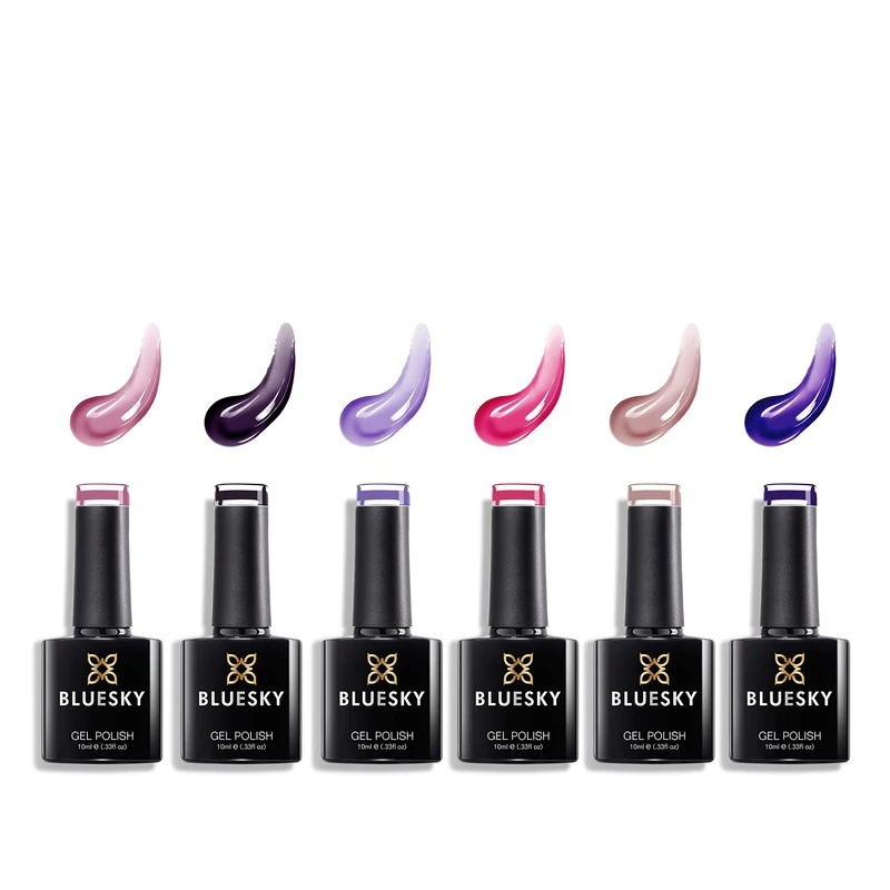 Bluesky Gel Nail Polishes, Lucky Set 2, 6 x 10ml, Pink, Nude, Purple (Requires Curing Under LED/UV Nail Lamp)