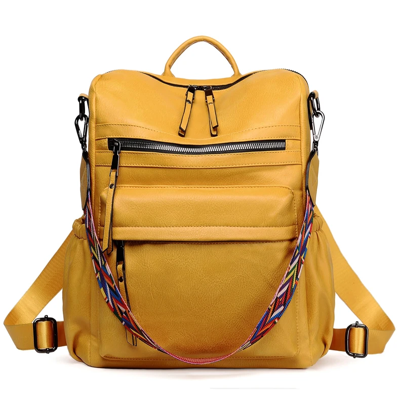 Dora & Liz Women Backpack Purse Fashion Leather Designer Ladies Convertible Travel College Shoulder Bags with Colorful Strap, Nylon Khaki, M