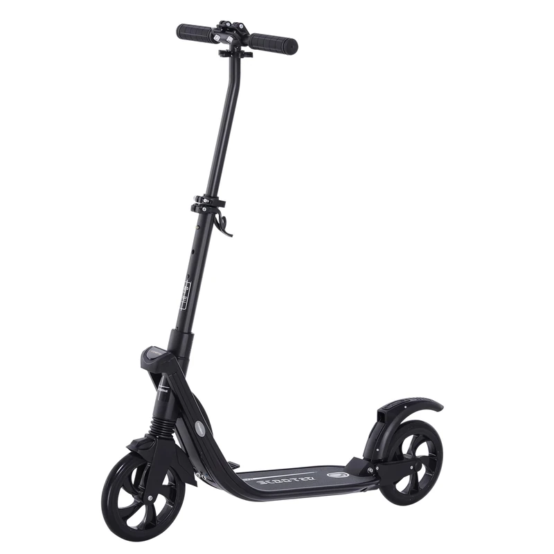 HOMCOM Folding Kick Scooter Hight-Adjustable Urban Scooter w/Rear Brake, Double Shock Absorption System & 2 Big Wheels, For 14+ Teens Adult, Black