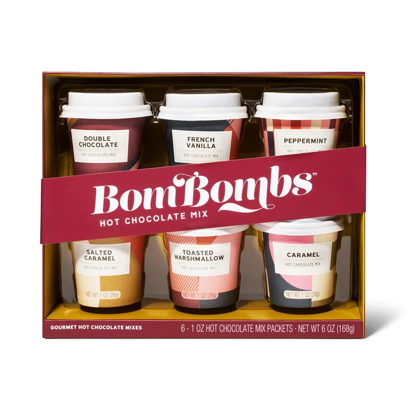 Thoughtfully Gourmet, Mini Hot Chocolate Gift Set, Flavours Includes Caramel, Toasted Marshmallow, French Vanilla, Salted Caramel, Double Chocolate and Peppermint, Set of 6