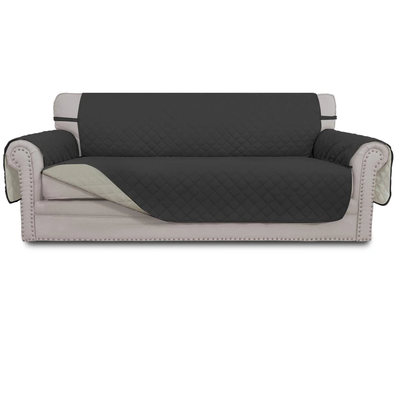 Easy-Going Sofa Slipcover Reversible Oversized Sofa Cover Water Resistant Couch Cover with Foam Sticks Elastic Straps Furniture Protector for Pets Children Dog (Oversized Sofa, Darkgray/Beige)
