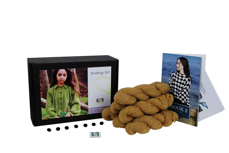 DesignEtte Rachel Cardigan Adults Knitting Kit 100 Percent Naturino 4Ply/50g Pure Shetland Wool Yarn Balls and Pattern in a Set Pro Handcrafts Pack Box