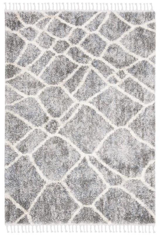 Safavieh Moroccan Shaggy Indoor Woven Rectangle Area Rug, Berber Fringe Shag Collection, BFG629, in Grey / Cream, 183 X 274 cm for Living Room, Bedroom or Any Indoor Space