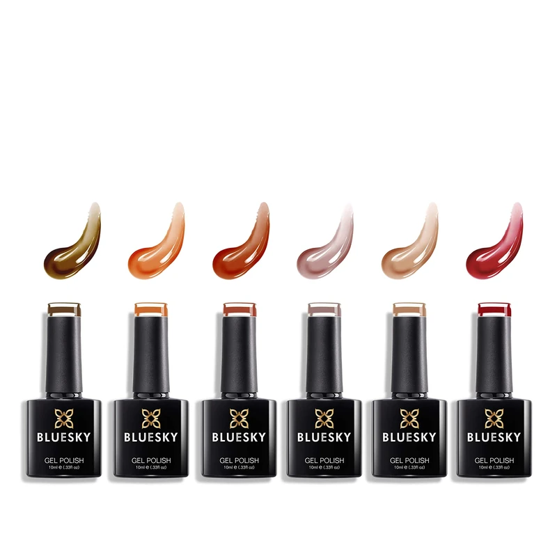Bluesky Gel Nail Polishes, Lucky Set 3, 6 x 10ml, Nude, Brown, Red (Requires Curing Under LED/UV Nail Lamp)