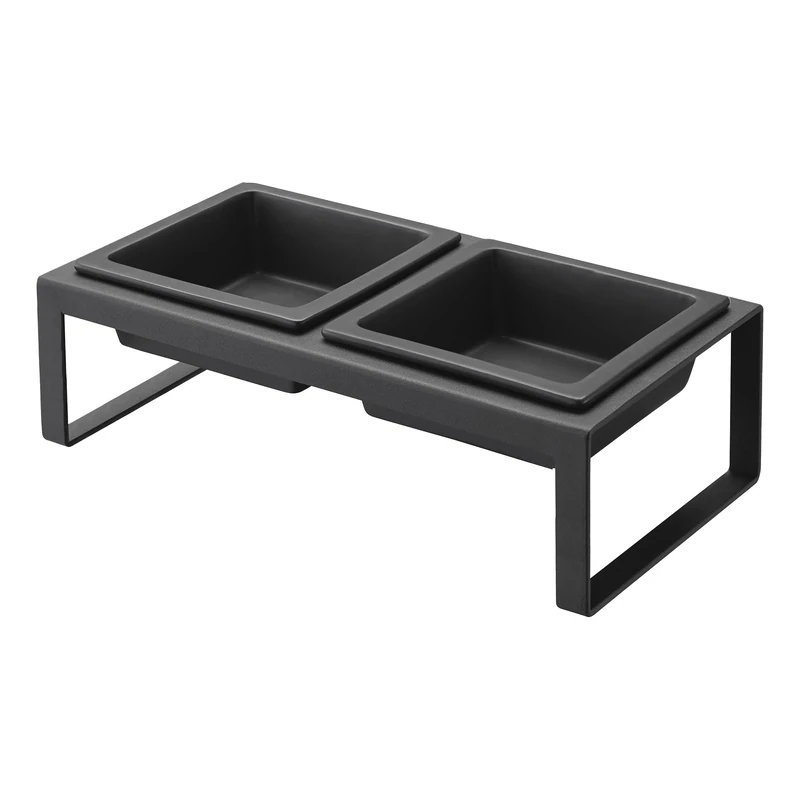 Yamazaki 4745 TOWER Pet Food Bowl Stand Set, black, Steel/Ceramic, Minimalist, 29 x 15.5 x 10 cm
