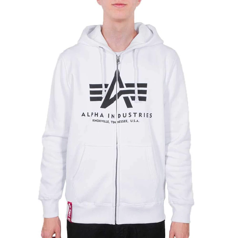 Alpha Industries Men's Basic Zip Hoody Hooded Sweat Sweatshirt, White, 5XL