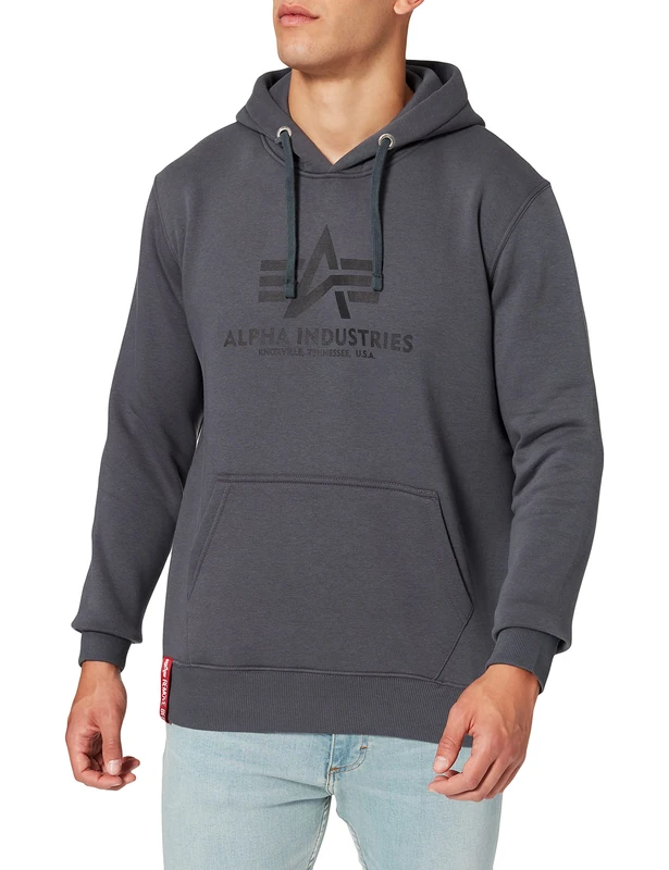 Alpha Industries Basic Hoody Hooded Sweat for Men Greyblack/Black