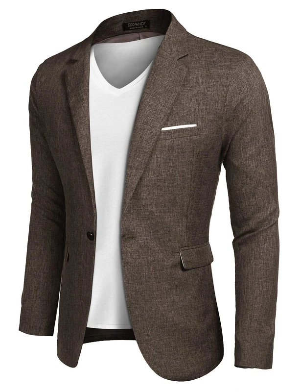 Coofandy Men's Blazer Casual Sport Coats Slim Fit One Button Suit Jacket Lightweight Sports Jacket, Brown, XL - Image 1