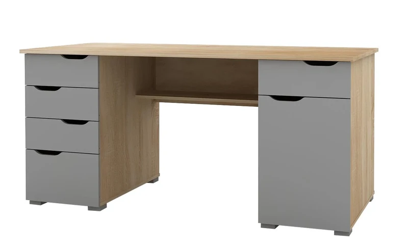 Alphason,AW1374LO,Kentucky Sturdy Wood Effect desk - Light Oak and Grey Gloss,Light Oak and Grey Gloss,750x1600x670mm