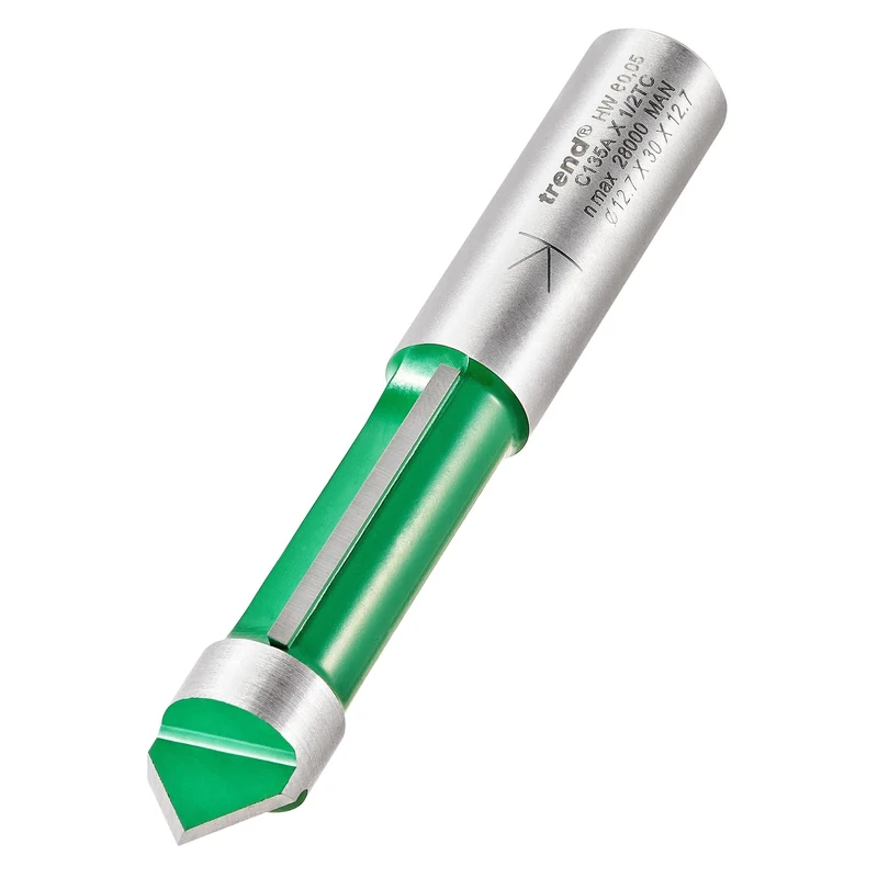 Trend CraftPro Pierce & Trim Router Cutter, 1/2 Inch Shank with 12.7mm Cut Diameter and 30mm Cut Length, Tungsten Carbide Tipped, C135AX1/2TC