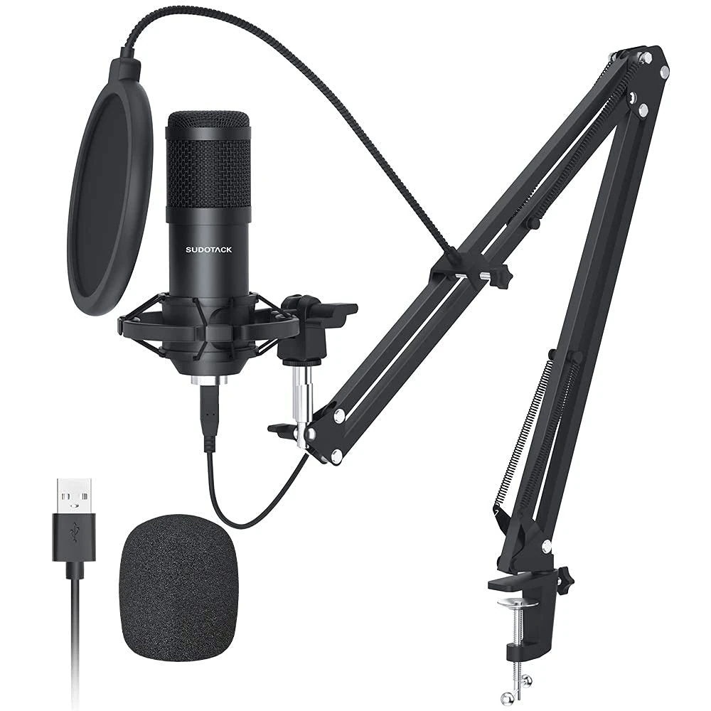 SUDOTACK USB Condenser Microphone for PC: Cardioid Recording Mic Kit with Boom Arm for Podcasting, Twitch, Gaming, YouTube, Streaming, Home Studio, Voice-over (ST-800)