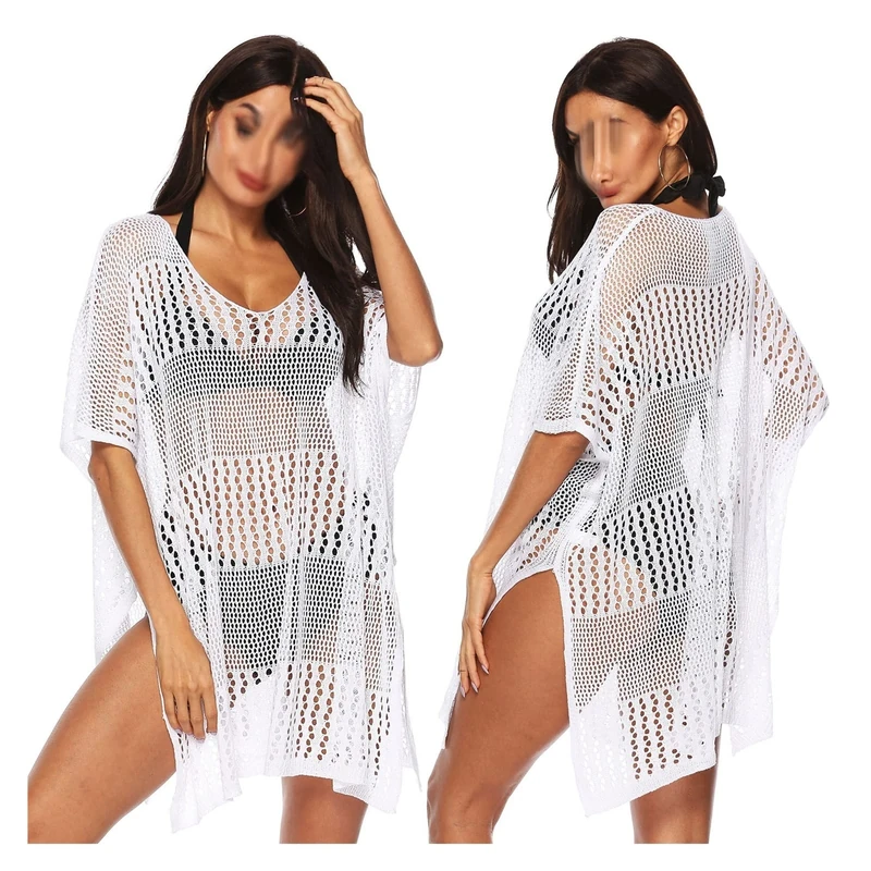 LOKAXXZU Bikini Cover Up Sexy Swimsuit Beach Dress Solid Hollow Out Elegant Women Bathing Suit Beachwear Shirt