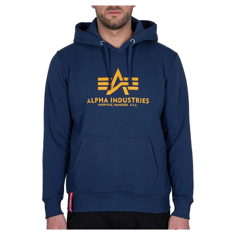 Alpha Industries Basic Hoody Hooded Sweat for Men New Navy/Wheat